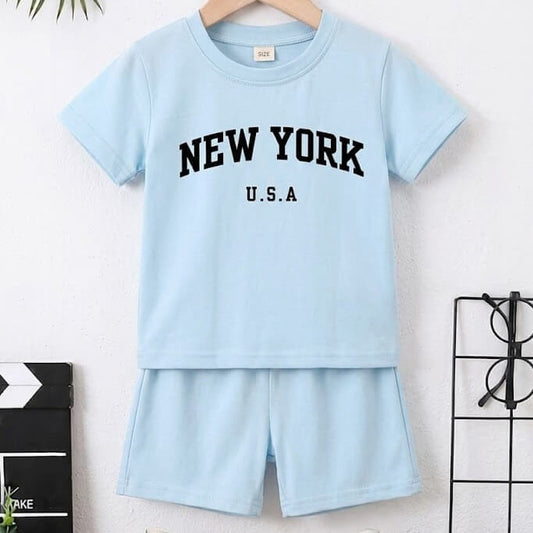 Boy Sky Blue New York U.S.A T Shirt and Shorts Outfit Set